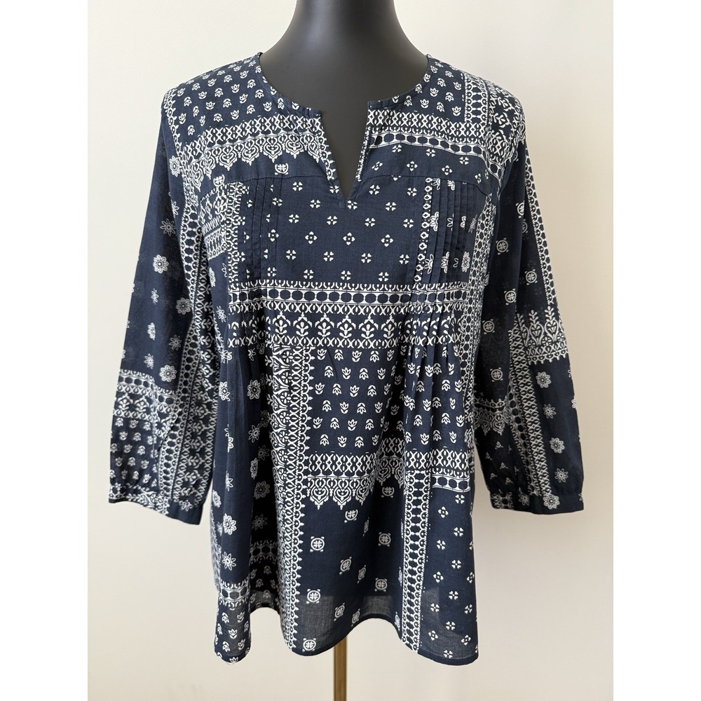 J Jill Women's S Bandana Patchwork Blouse Boho Lightweight Semi Sheer NWOT India